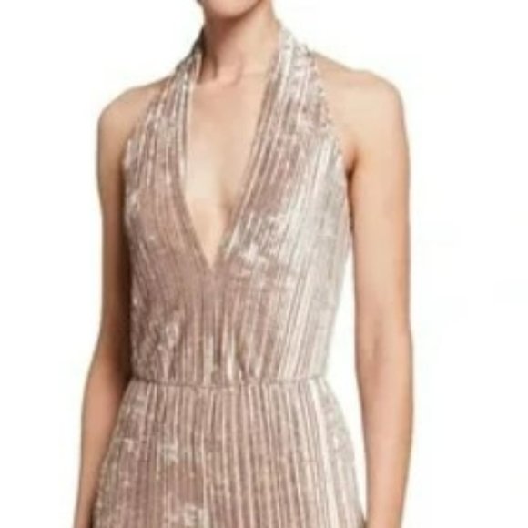 BLACK HAL0/HALTER JUMPSUIT/CHAMPAGNE GOLD/SIZE: 8 - Picture 2 of 4